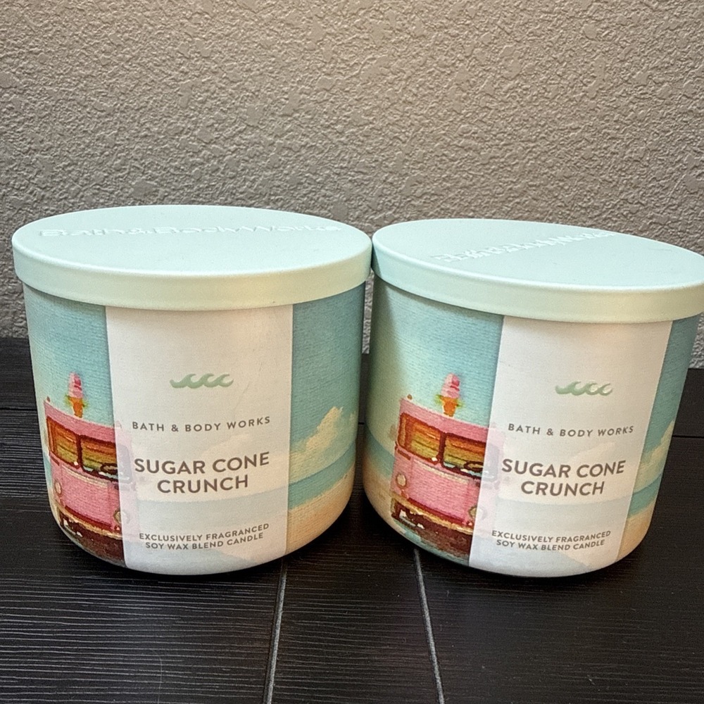 Set Of 2 Bath & Body Works Sugar Cone Crunch 3 Wick Candles ~ NEW ~ Summer 2026